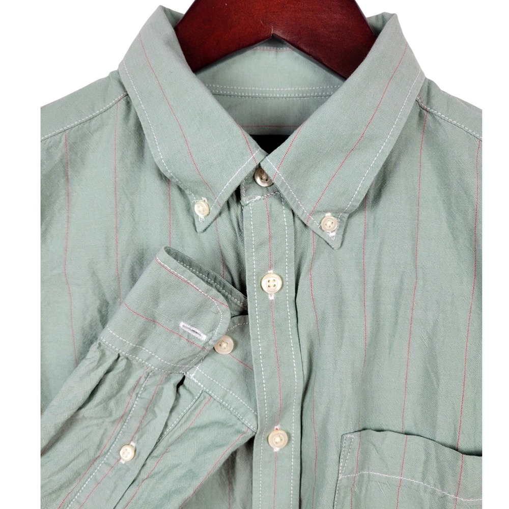 Old Navy Mens Button Down Shirt Medium Green‎ Red Stripe Cotton Casual